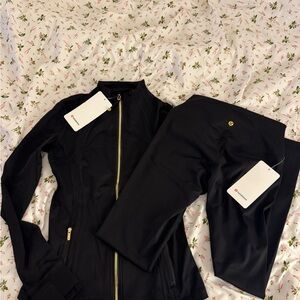 Black gold zipper luon lululemon Jacket and Leggings Set